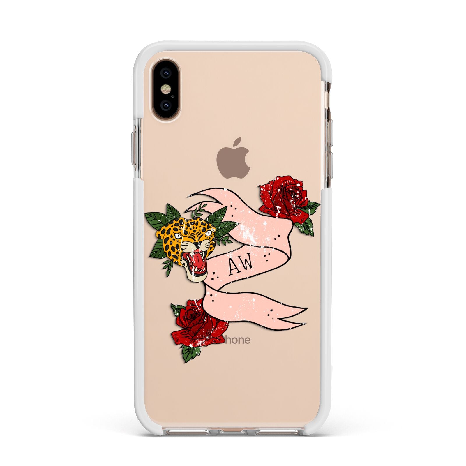 Floral Scroll Custom Apple iPhone Xs Max Impact Case White Edge on Gold Phone