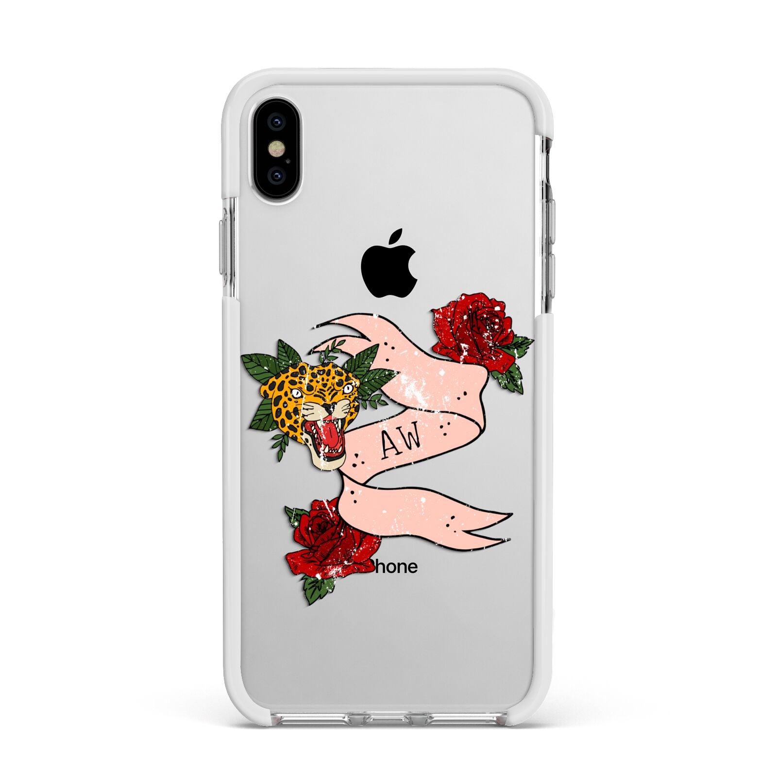 Floral Scroll Custom Apple iPhone Xs Max Impact Case White Edge on Silver Phone