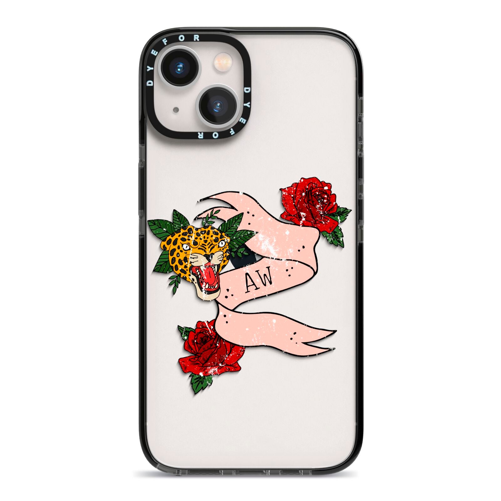 Floral Scroll Custom iPhone 13 Black Impact Case on Silver phone