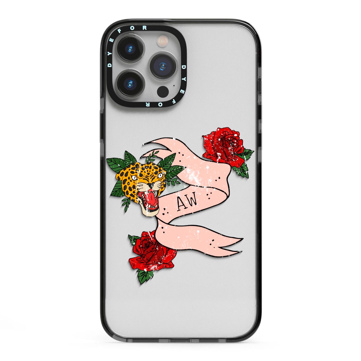 Floral Scroll Custom iPhone 13 Pro Max Black Impact Case on Silver phone