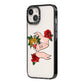 Floral Scroll Custom iPhone 14 Black Impact Case Side Angle on Silver phone