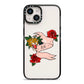 Floral Scroll Custom iPhone 14 Black Impact Case on Silver phone