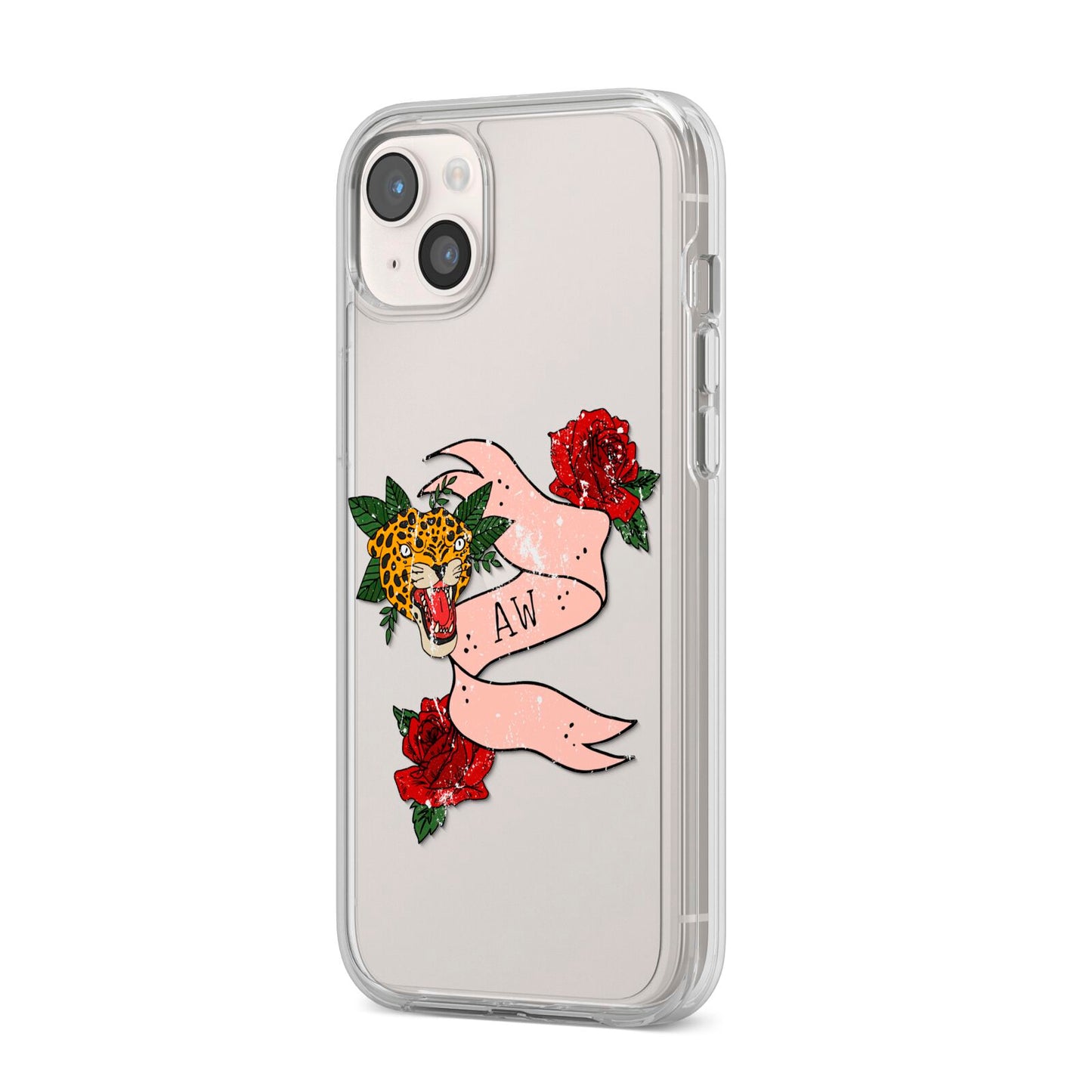 Floral Scroll Custom iPhone 14 Plus Clear Tough Case Starlight Angled Image