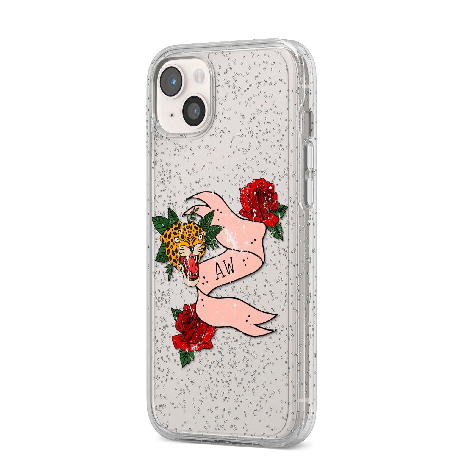 Floral Scroll Custom iPhone 14 Plus Glitter Tough Case Starlight Angled Image