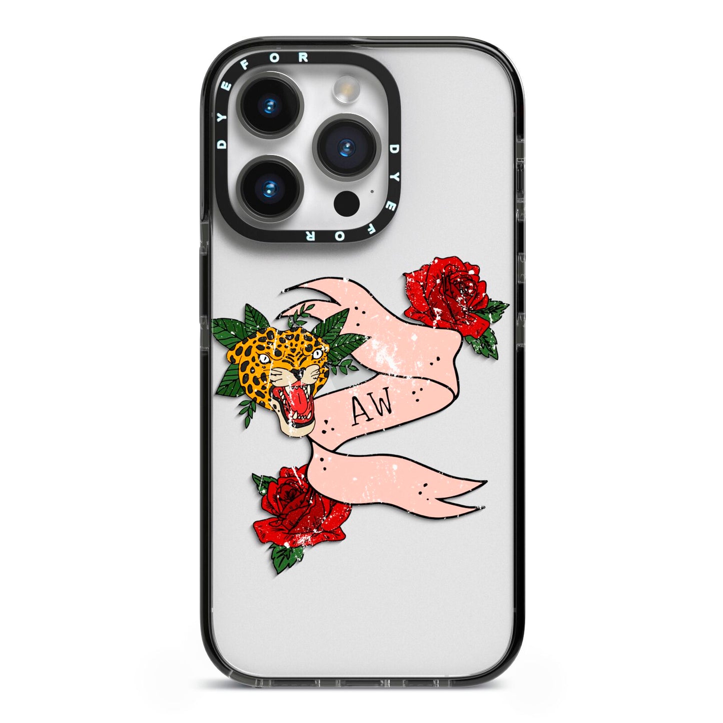 Floral Scroll Custom iPhone 14 Pro Black Impact Case on Silver phone