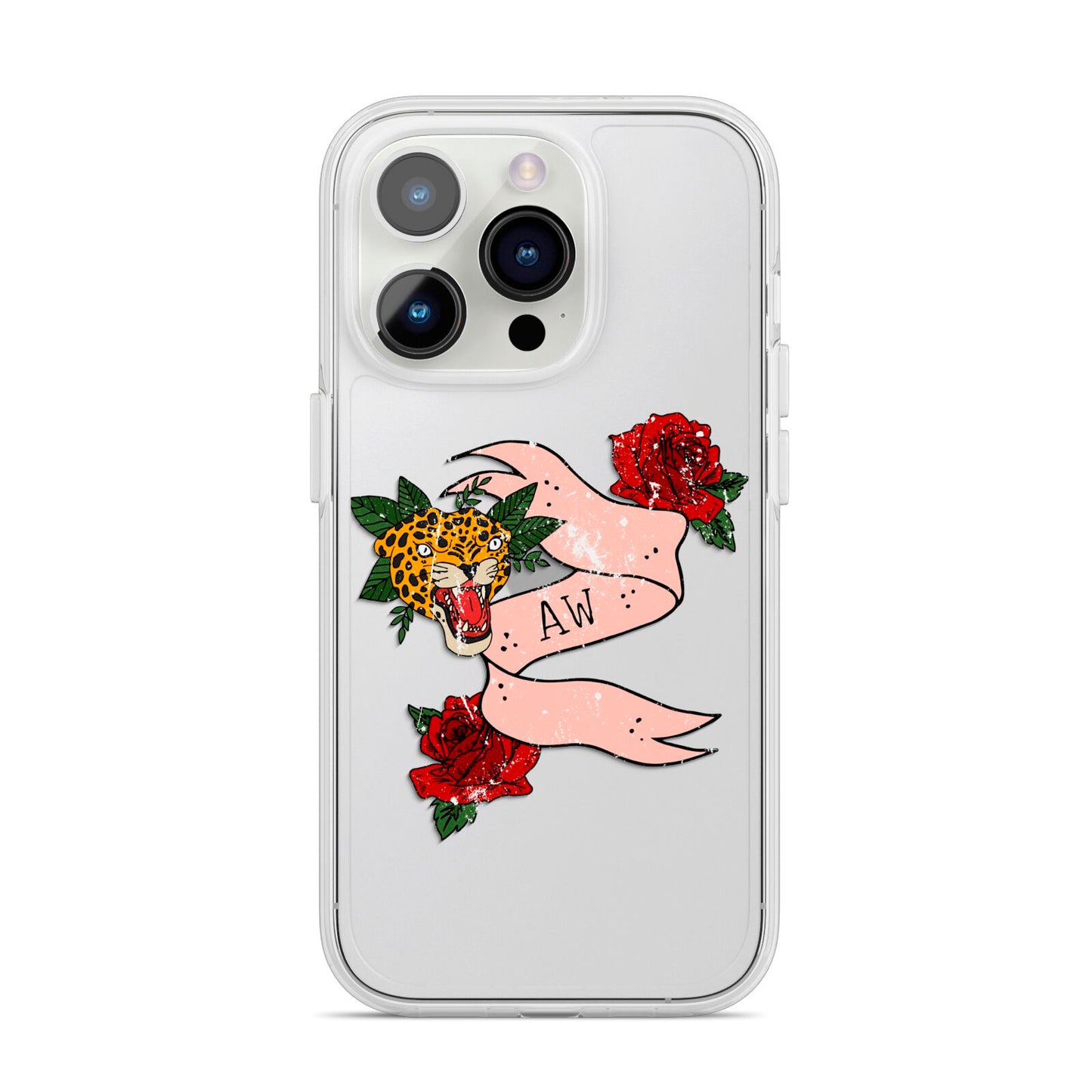 Floral Scroll Custom iPhone 14 Pro Clear Tough Case Silver