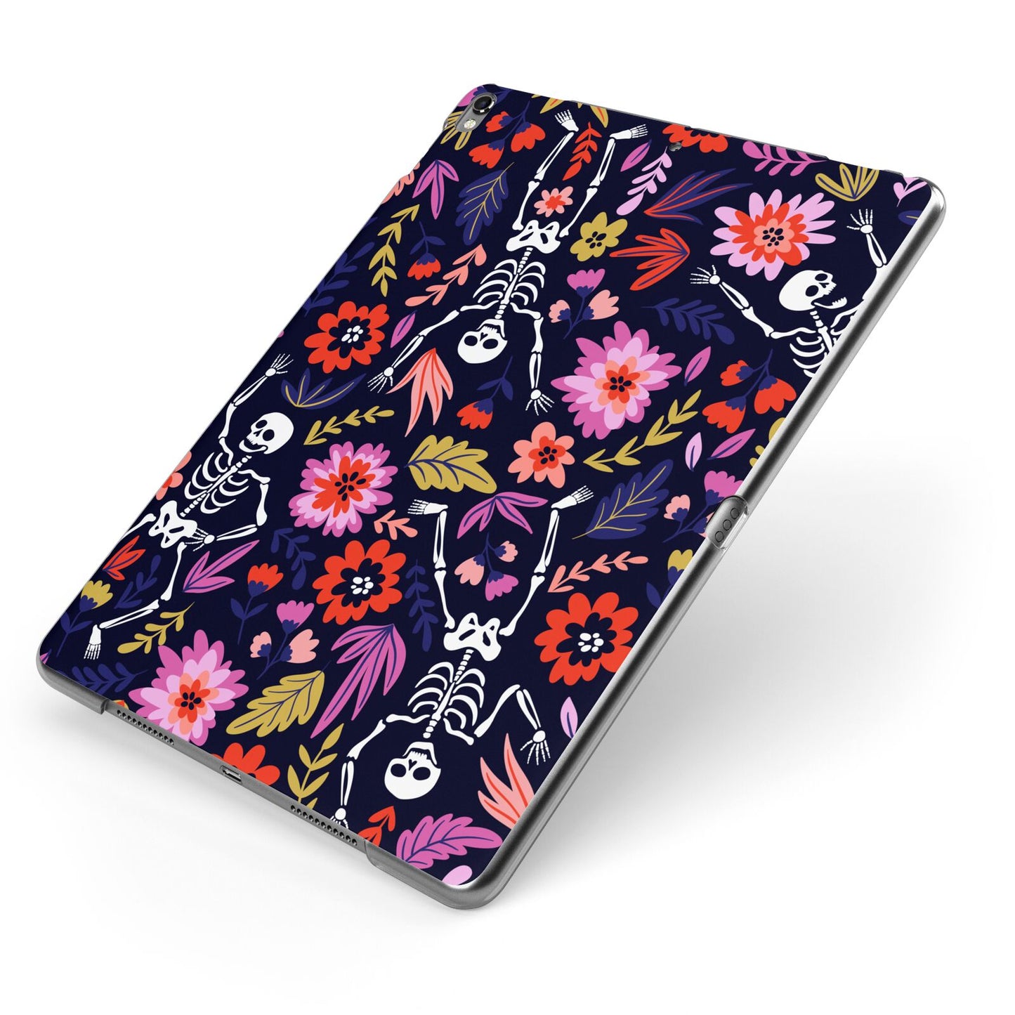 Floral Skeleton Apple iPad Case on Grey iPad Side View