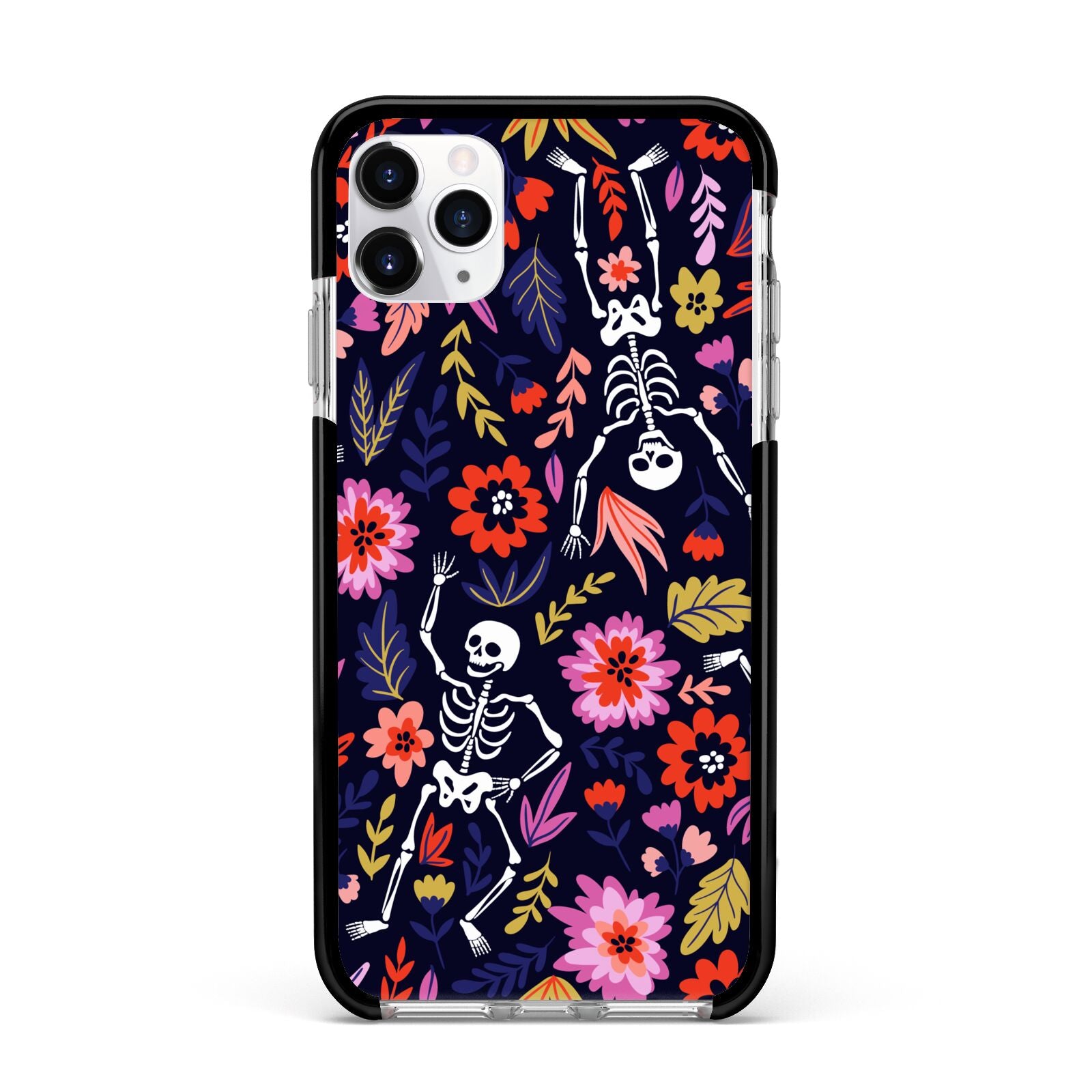 Floral Skeleton Apple iPhone 11 Pro Max in Silver with Black Impact Case