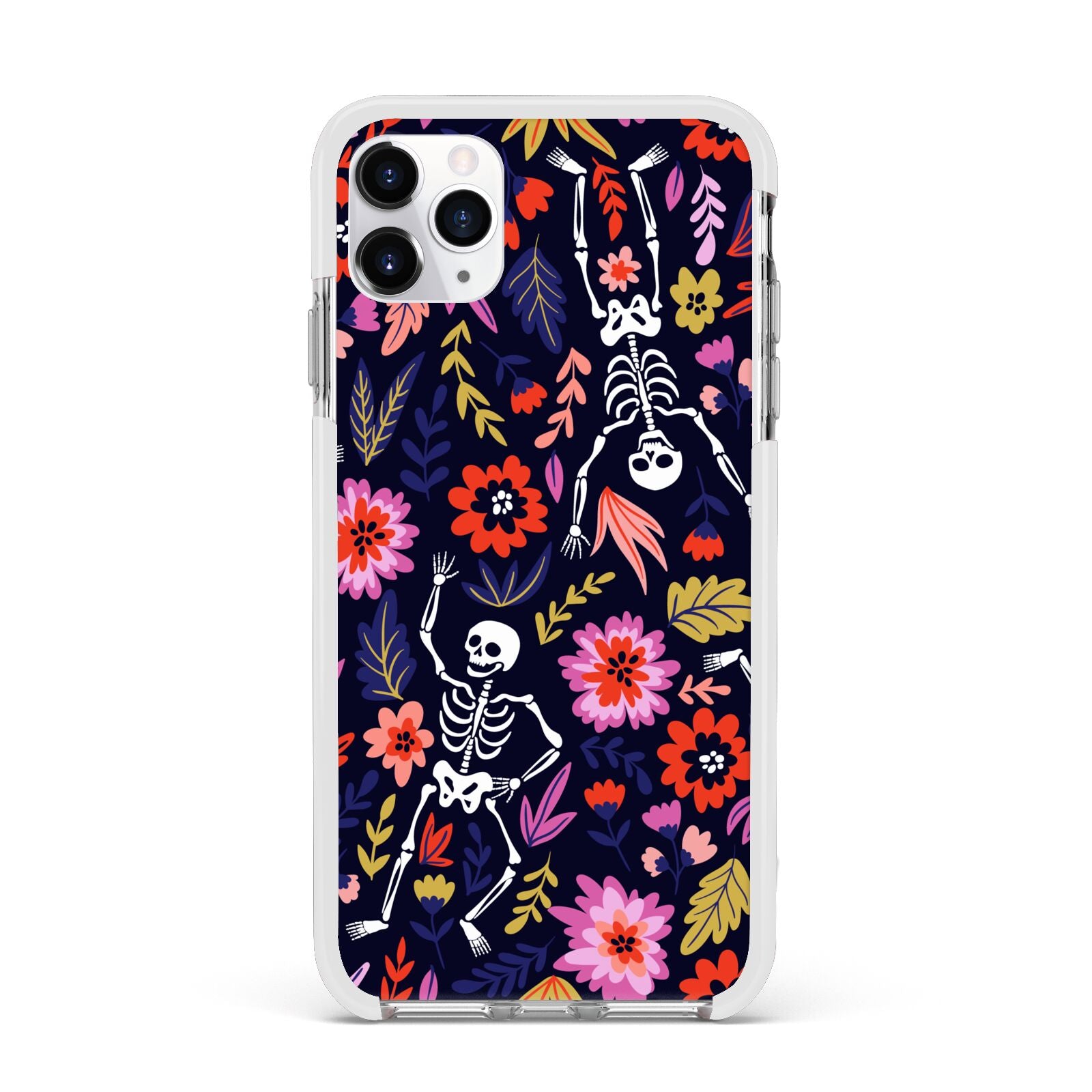 Floral Skeleton Apple iPhone 11 Pro Max in Silver with White Impact Case