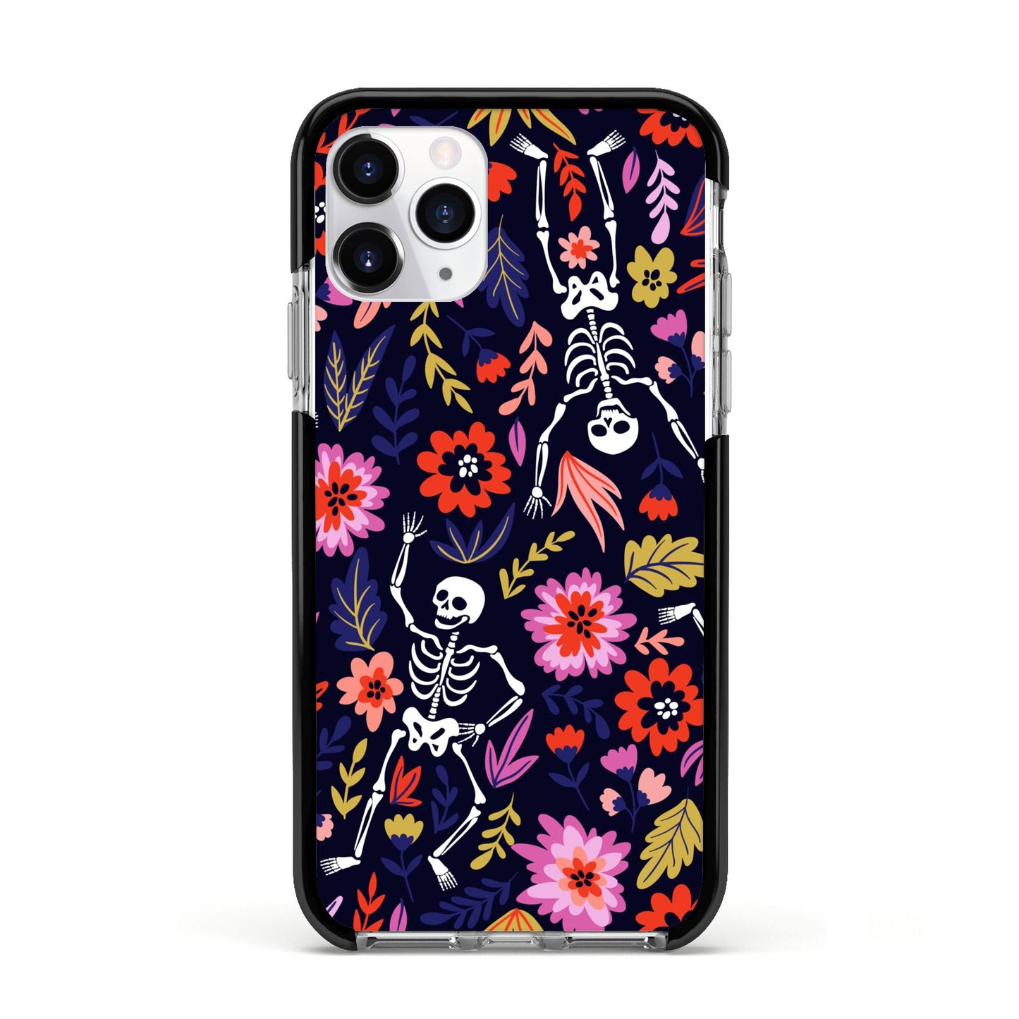 Floral Skeleton Apple iPhone 11 Pro in Silver with Black Impact Case