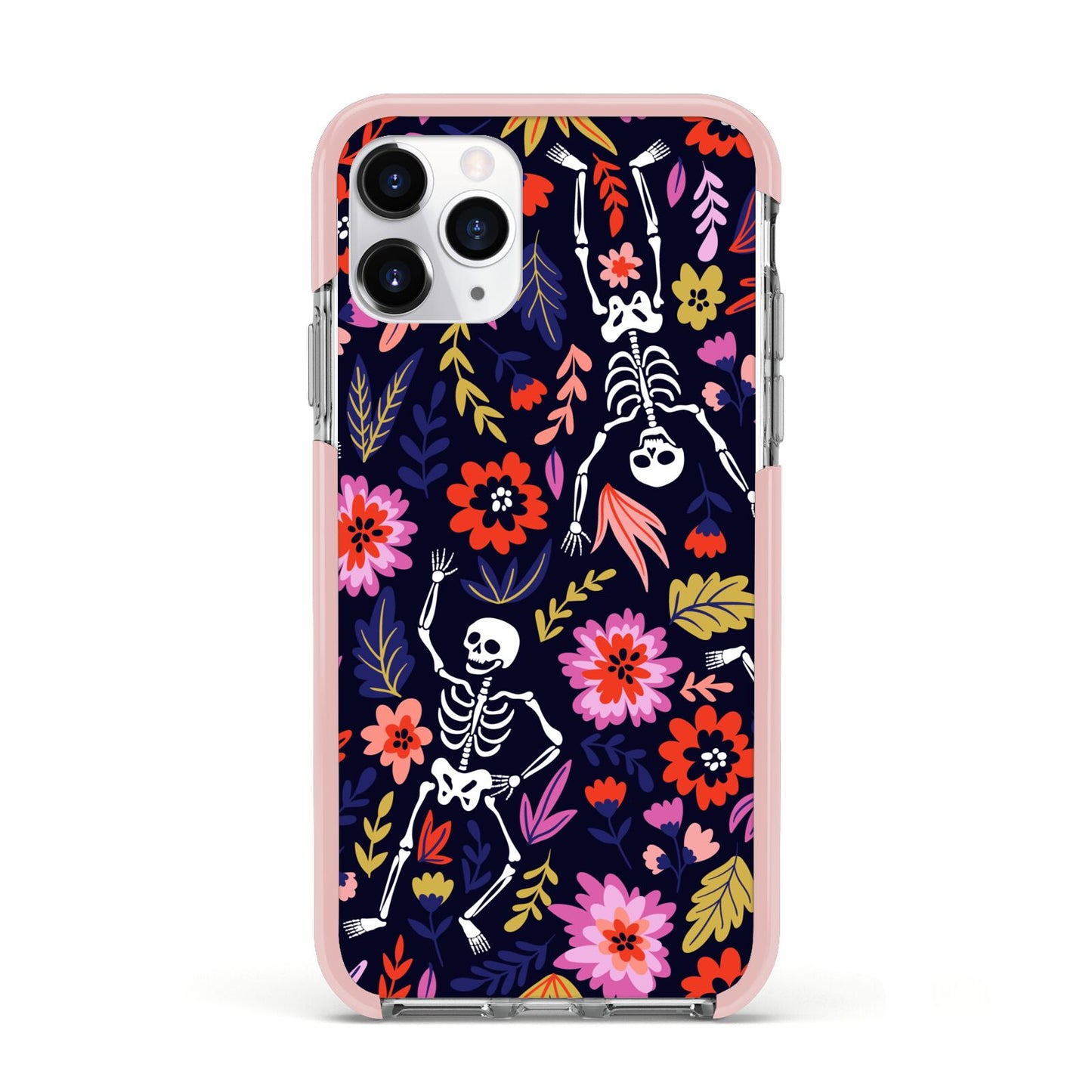 Floral Skeleton Apple iPhone 11 Pro in Silver with Pink Impact Case