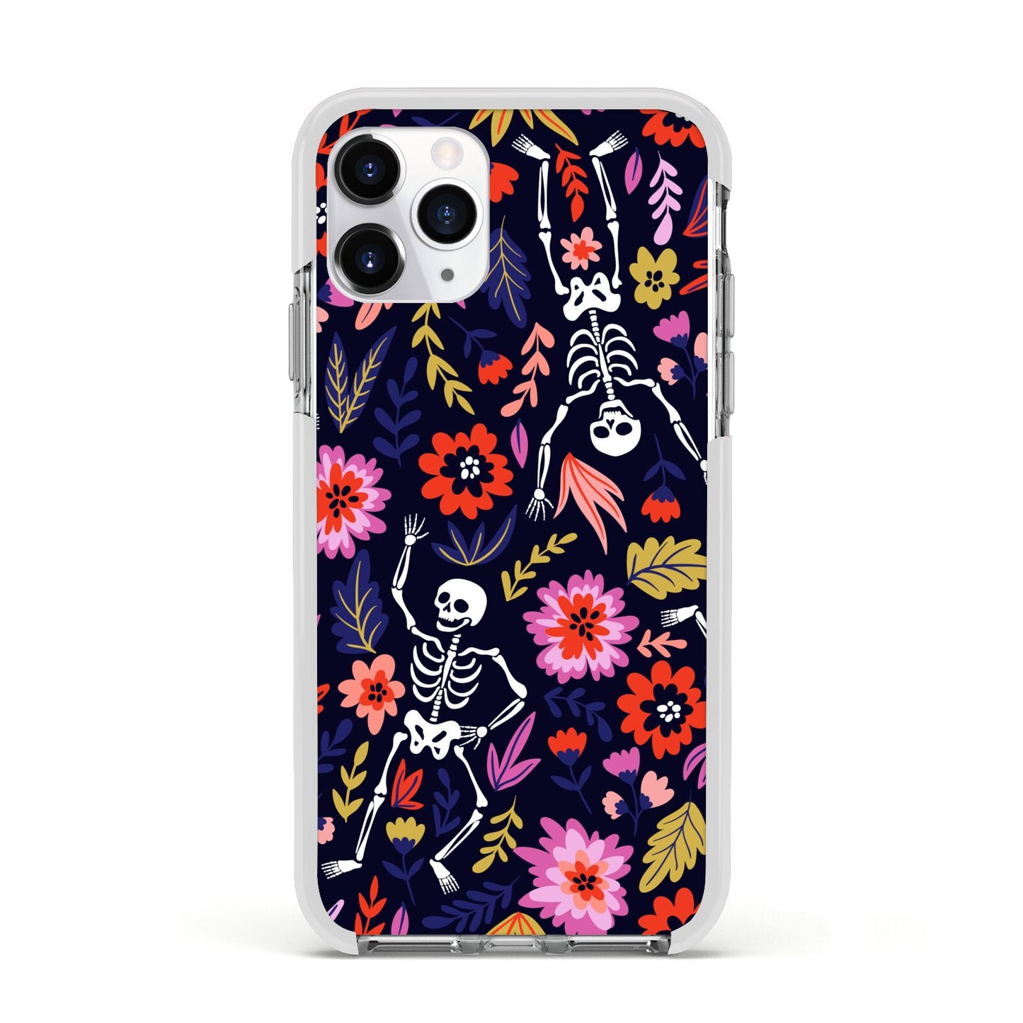 Floral Skeleton Apple iPhone 11 Pro in Silver with White Impact Case
