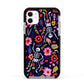 Floral Skeleton Apple iPhone 11 in White with Black Impact Case