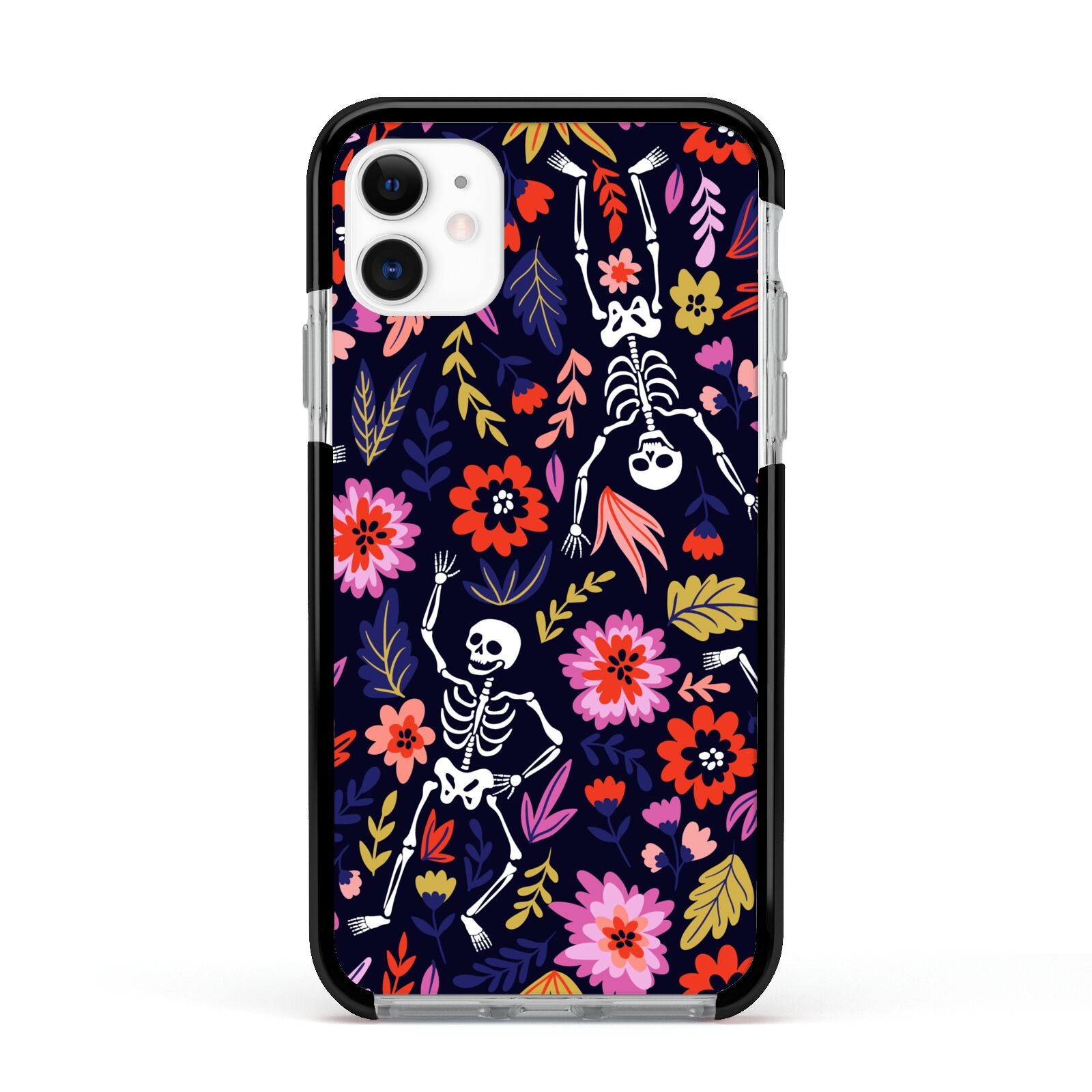 Floral Skeleton Apple iPhone 11 in White with Black Impact Case
