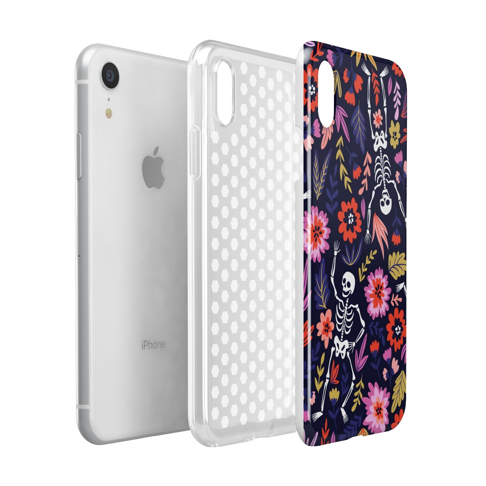 Floral Skeleton Apple iPhone XR White 3D Tough Case Expanded view
