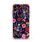 Floral Skeleton Apple iPhone Xs Impact Case Pink Edge on Silver Phone