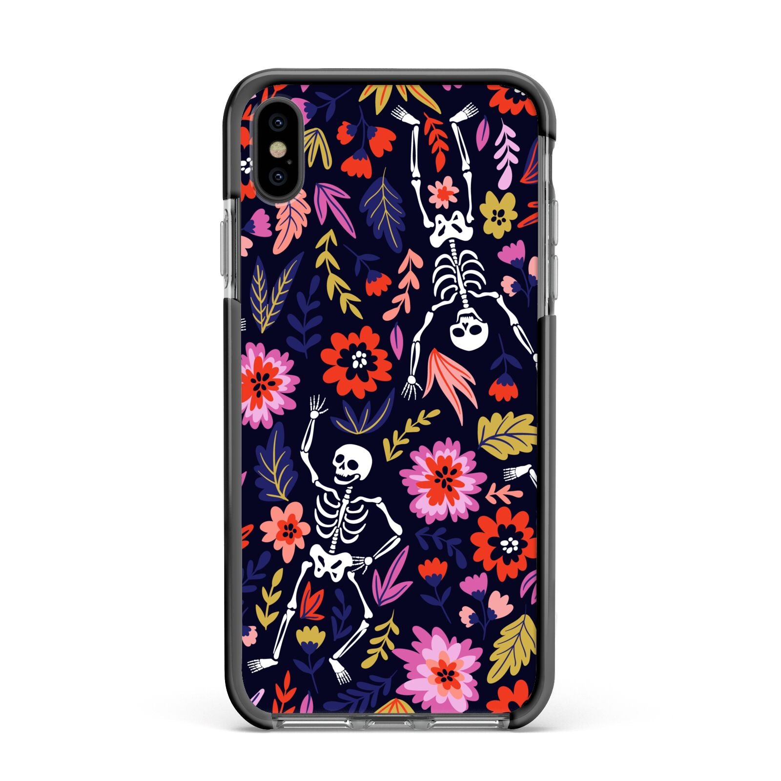 Floral Skeleton Apple iPhone Xs Max Impact Case Black Edge on Black Phone