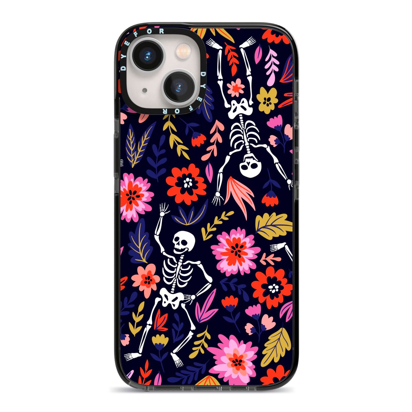 Floral Skeleton iPhone 13 Black Impact Case on Silver phone