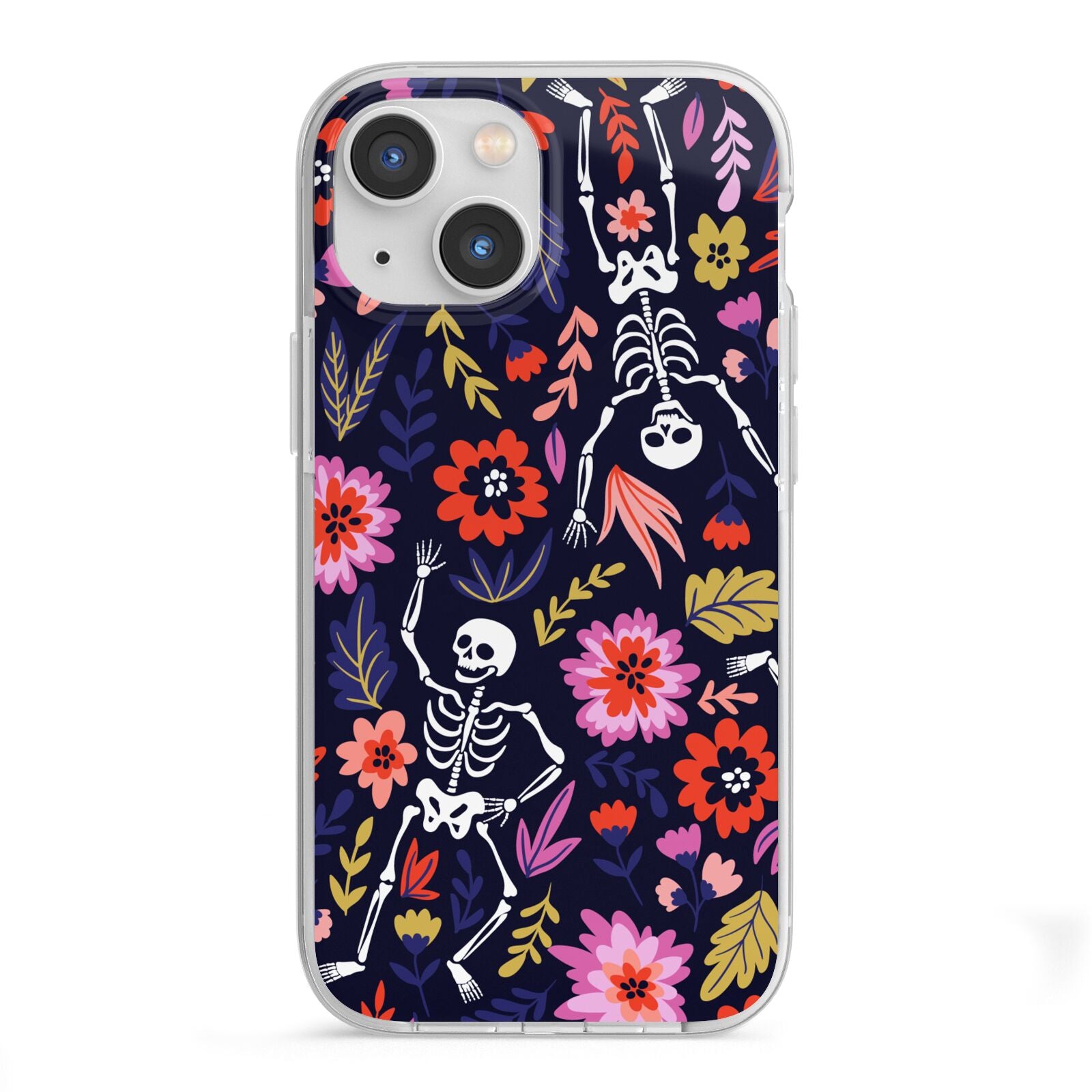 Floral Skeleton iPhone 13 Mini TPU Impact Case with White Edges
