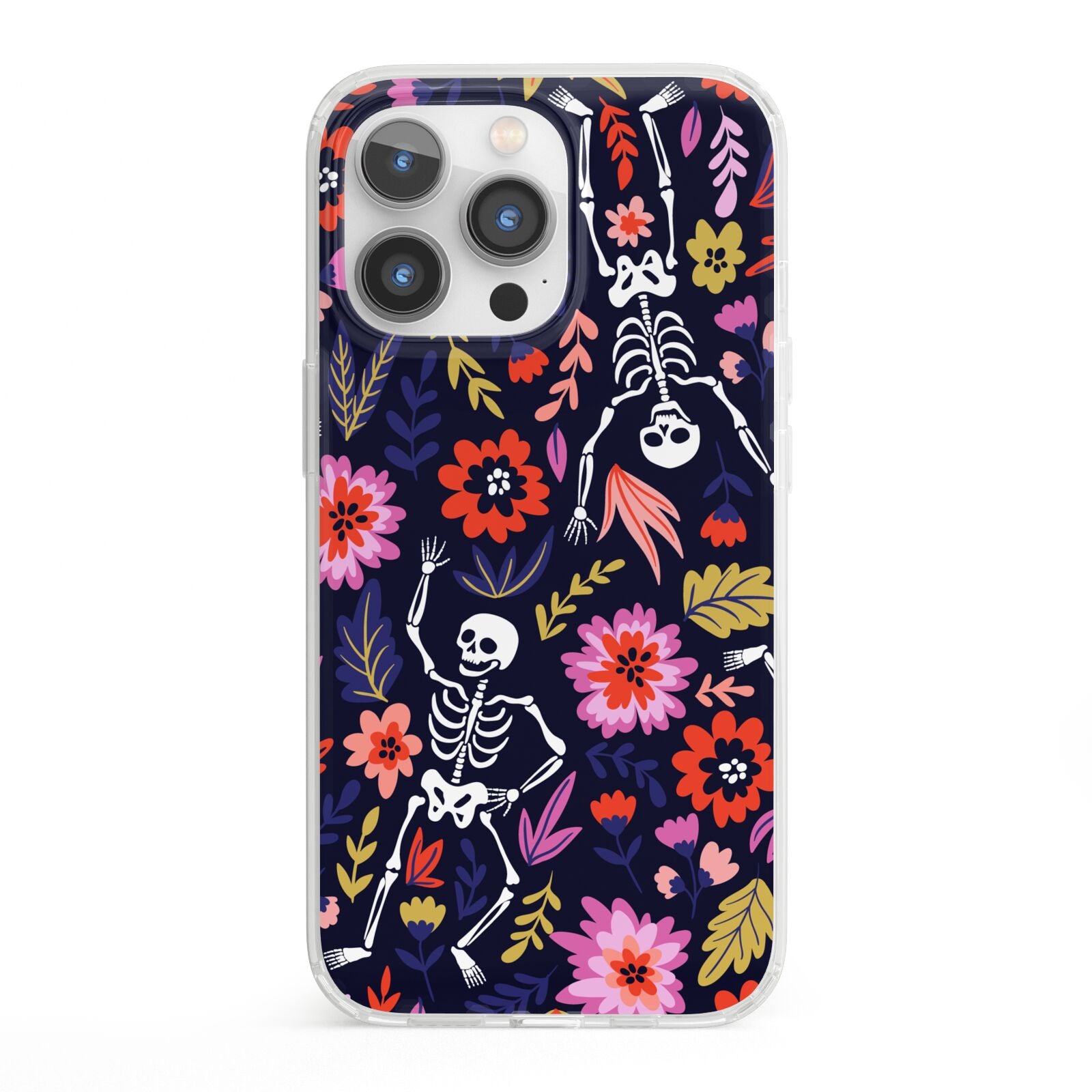 Floral Skeleton iPhone 13 Pro Clear Bumper Case