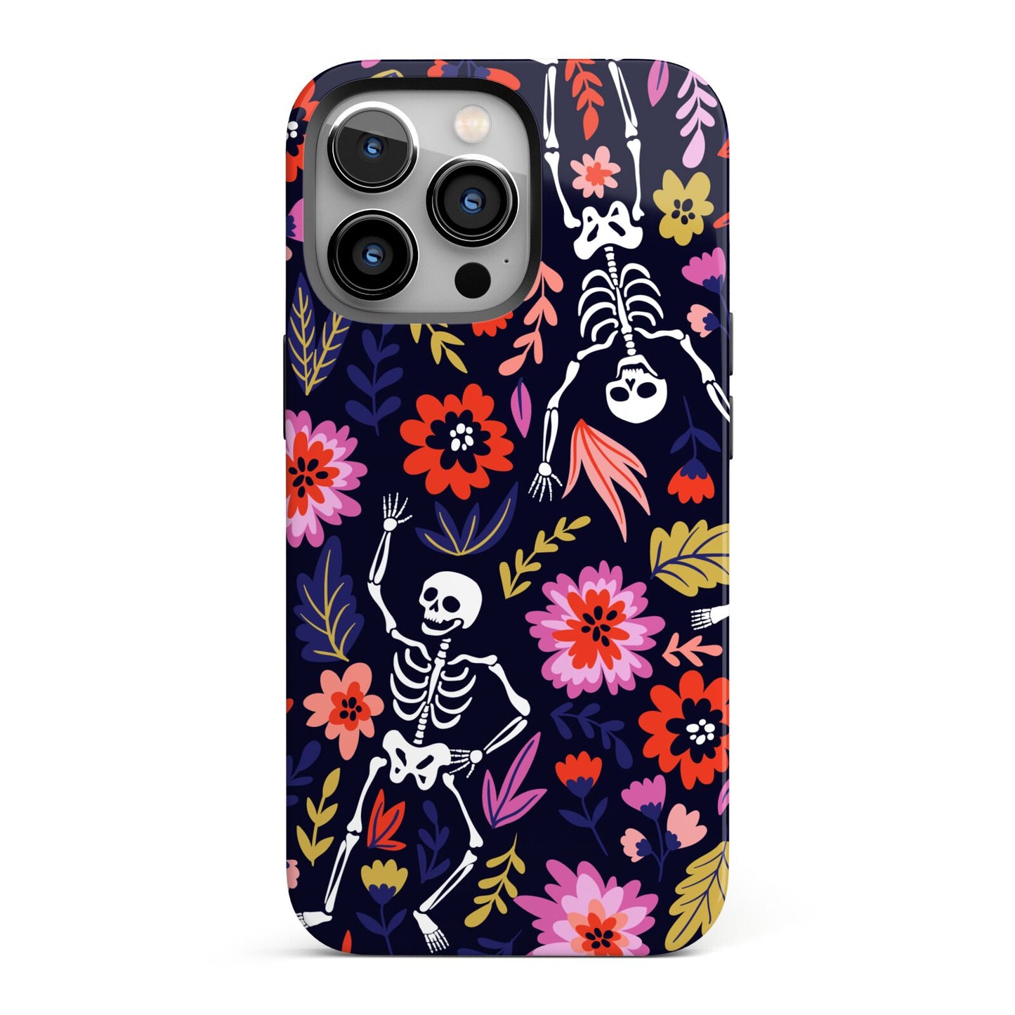 Floral Skeleton iPhone 13 Pro Full Wrap 3D Tough Case