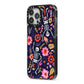 Floral Skeleton iPhone 13 Pro Max Black Impact Case Side Angle on Silver phone