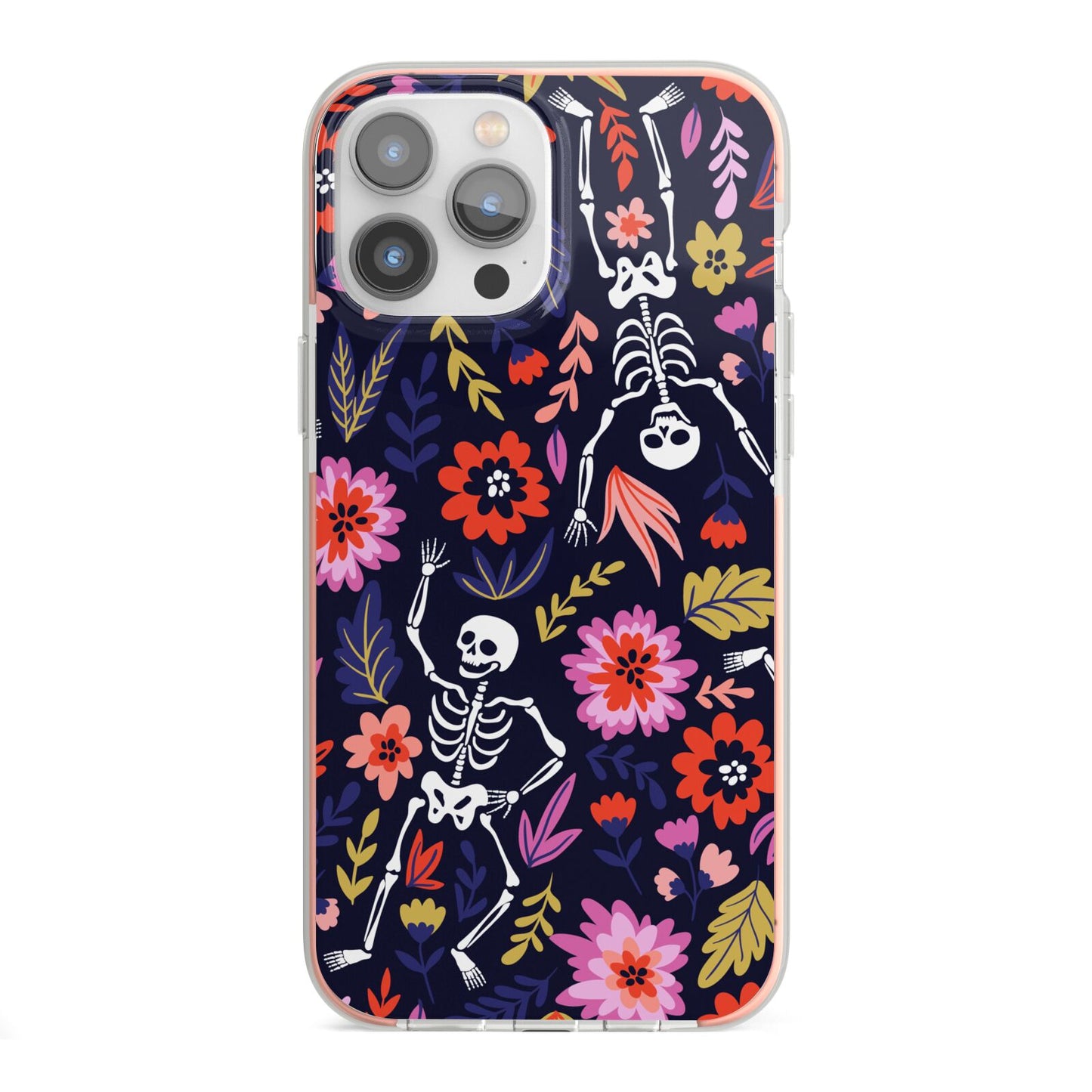Floral Skeleton iPhone 13 Pro Max TPU Impact Case with Pink Edges