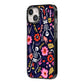Floral Skeleton iPhone 14 Black Impact Case Side Angle on Silver phone