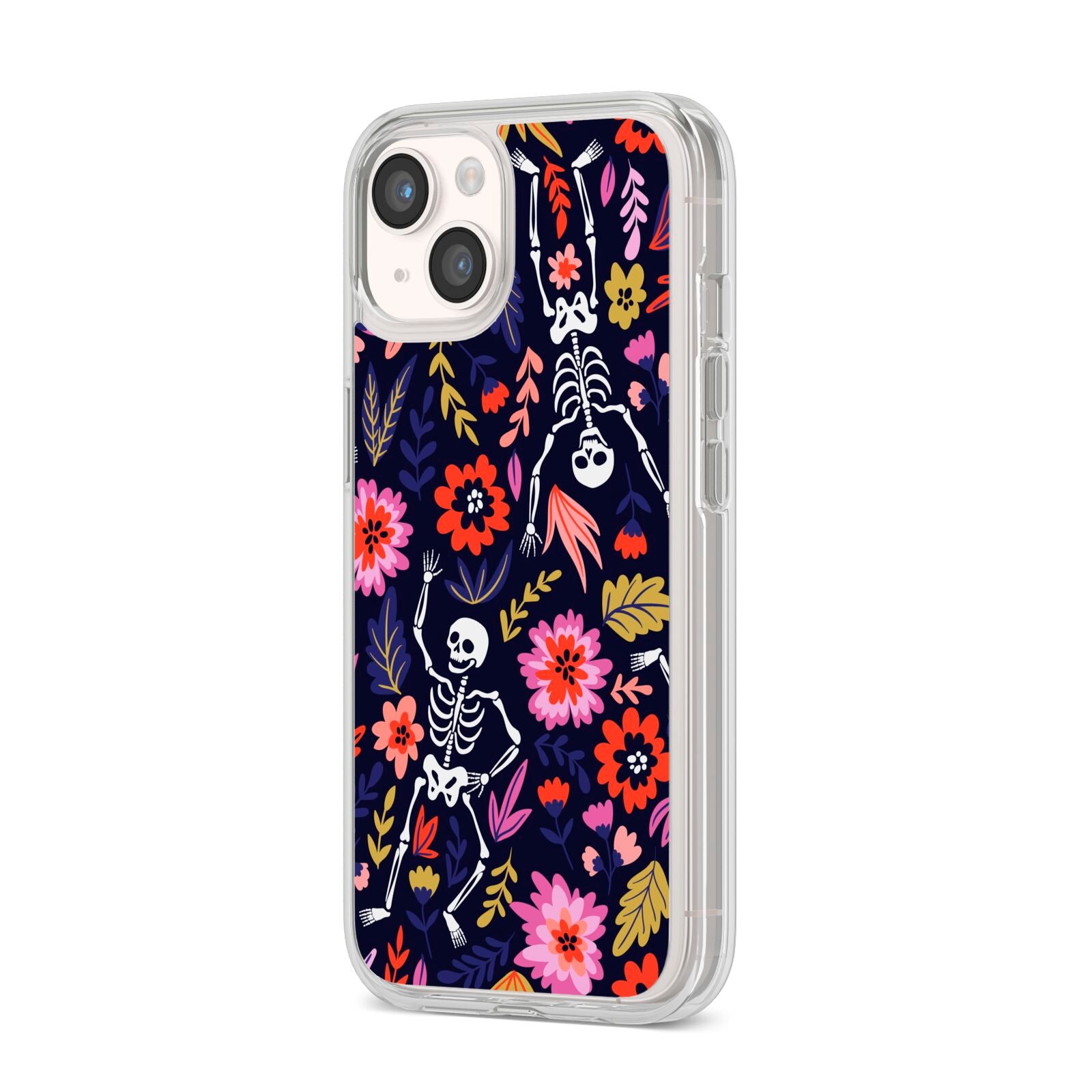 Floral Skeleton iPhone 14 Clear Tough Case Starlight Angled Image