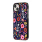 Floral Skeleton iPhone 14 Plus Black Impact Case Side Angle on Silver phone
