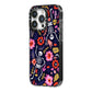Floral Skeleton iPhone 14 Pro Black Impact Case Side Angle on Silver phone