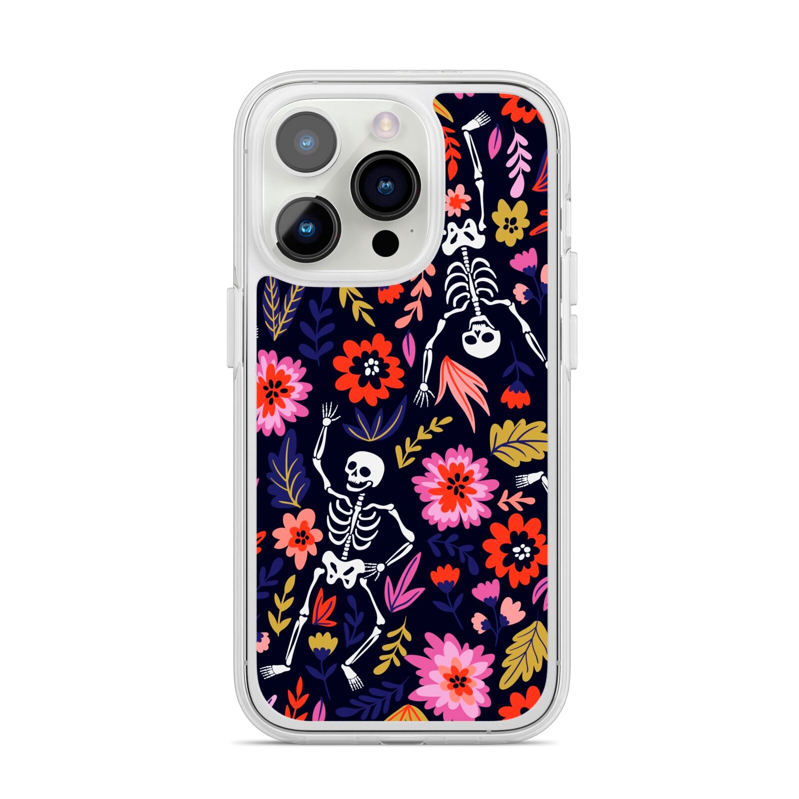 Floral Skeleton iPhone 14 Pro Clear Tough Case Silver