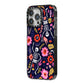 Floral Skeleton iPhone 14 Pro Max Black Impact Case Side Angle on Silver phone