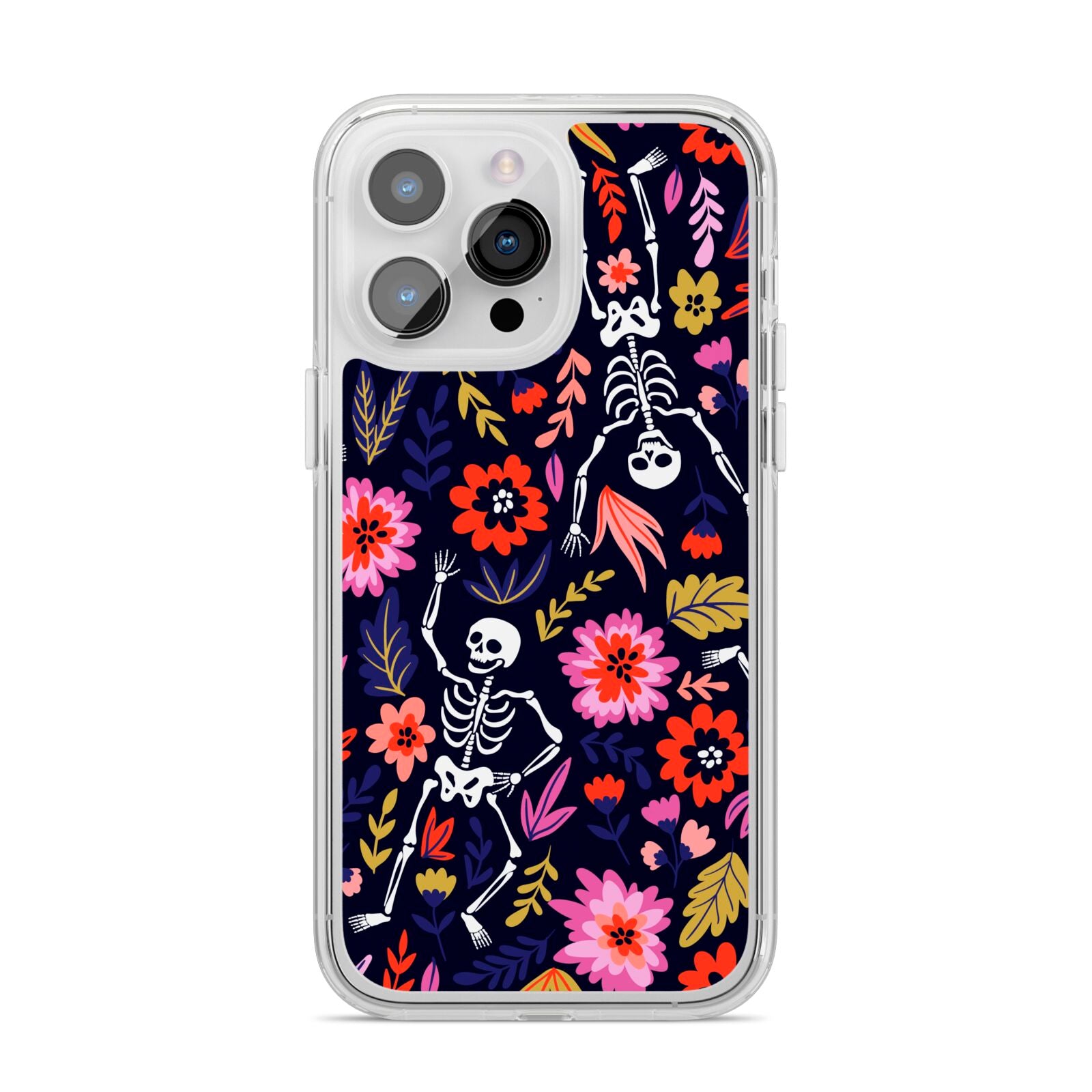 Floral Skeleton iPhone 14 Pro Max Clear Tough Case Silver