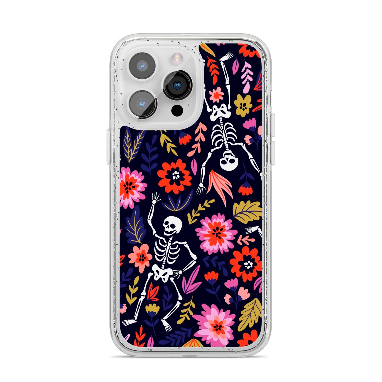 Floral Skeleton iPhone 14 Pro Max Glitter Tough Case Silver