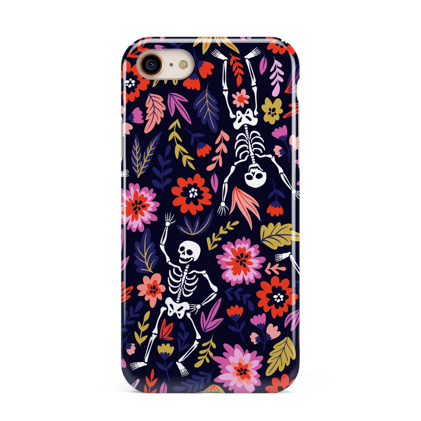Floral Skeleton iPhone 8 3D Tough Case on Gold Phone