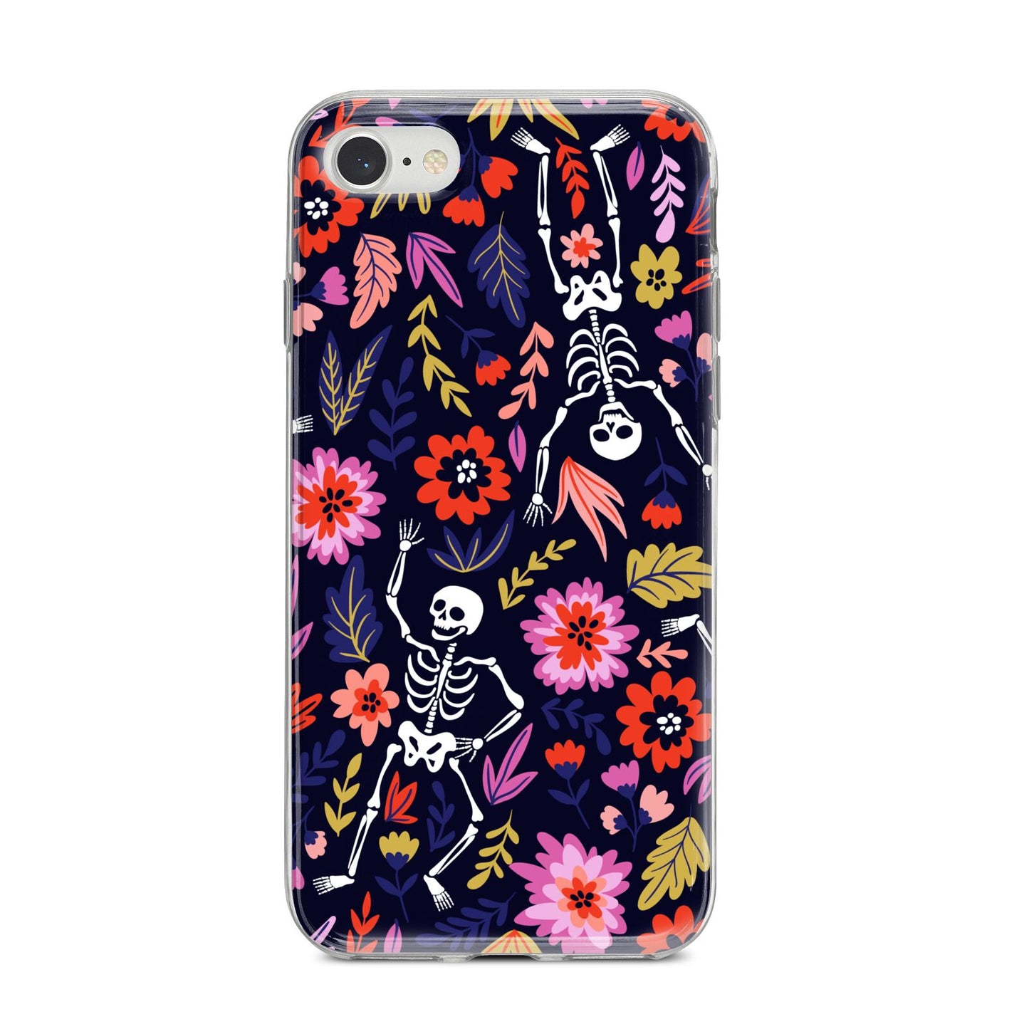 Floral Skeleton iPhone 8 Bumper Case on Silver iPhone
