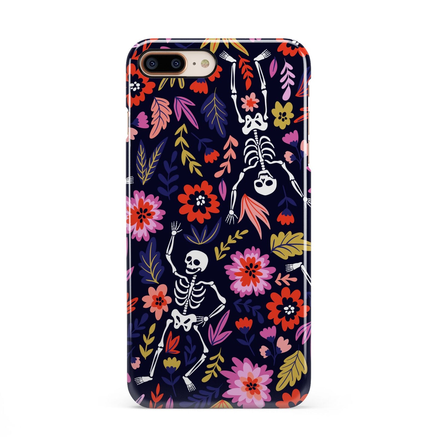 Floral Skeleton iPhone 8 Plus 3D Snap Case on Gold Phone