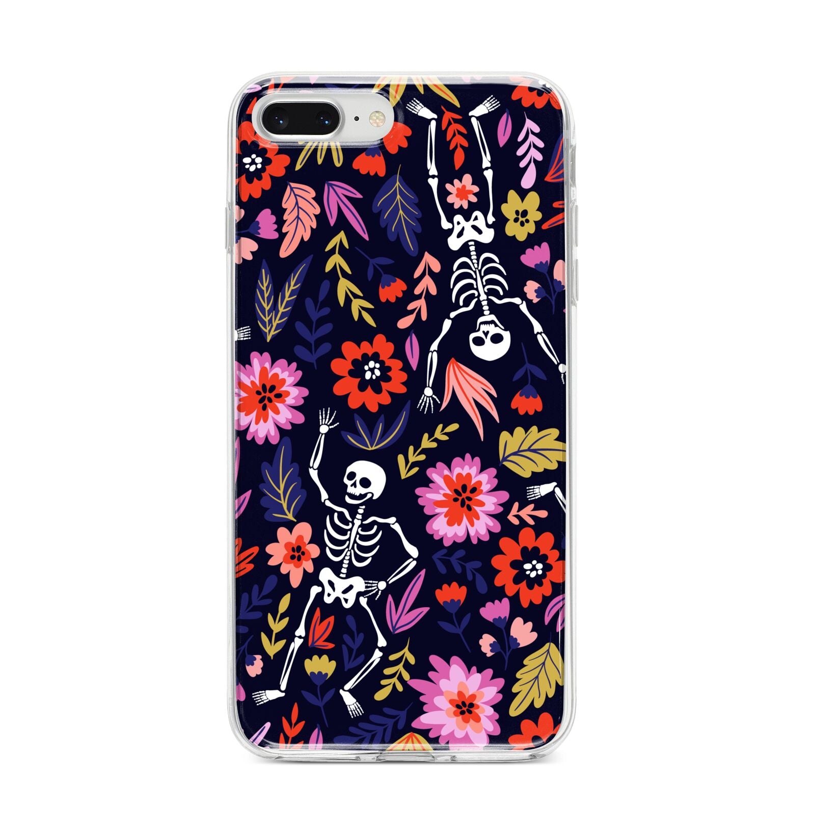 Floral Skeleton iPhone 8 Plus Bumper Case on Silver iPhone