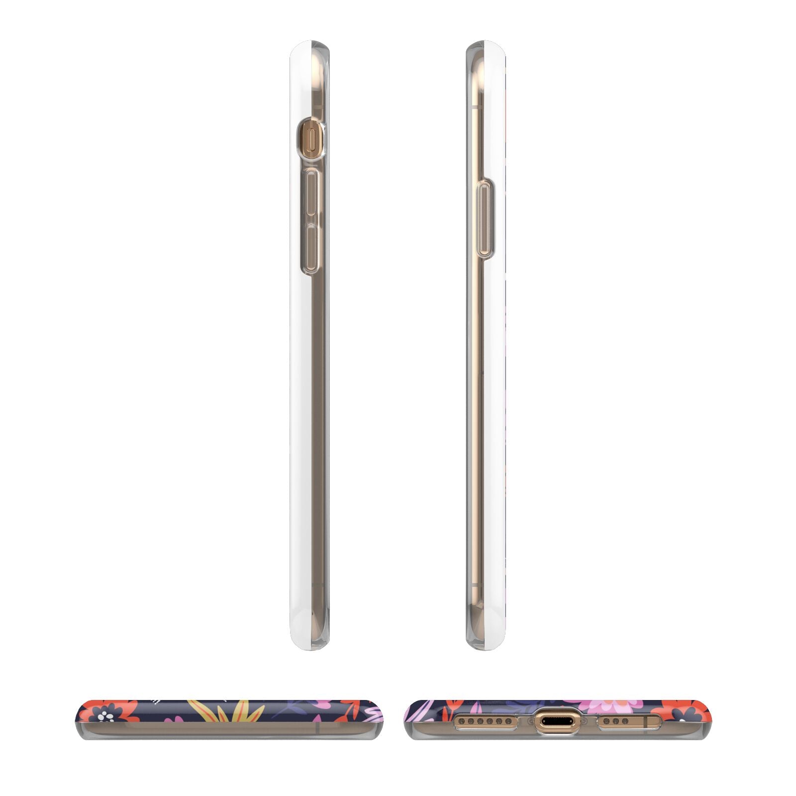 Floral Skeleton iPhone XS 3D Tough Case in Gold Angled Images