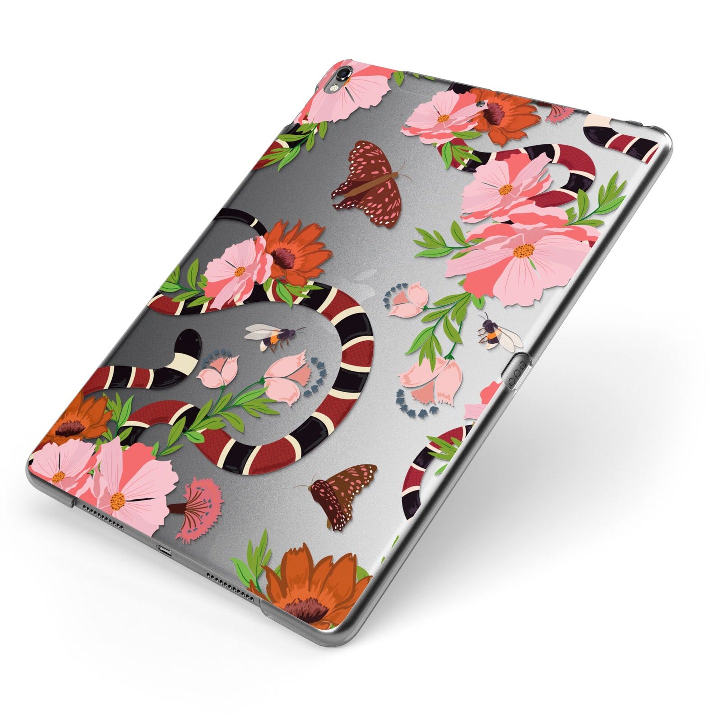 Floral Snake Apple iPad Case on Grey iPad Side View