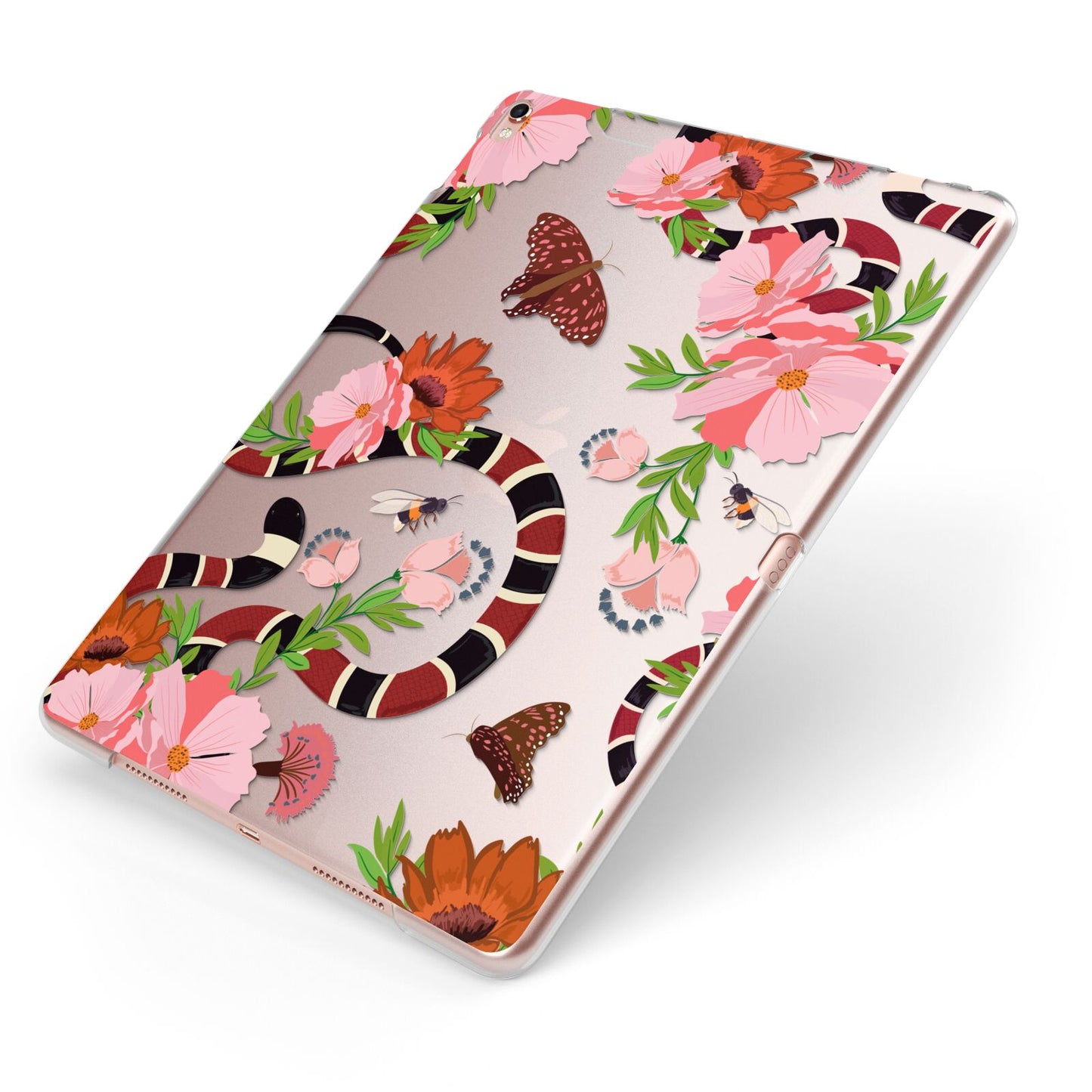 Floral Snake Apple iPad Case on Rose Gold iPad Side View