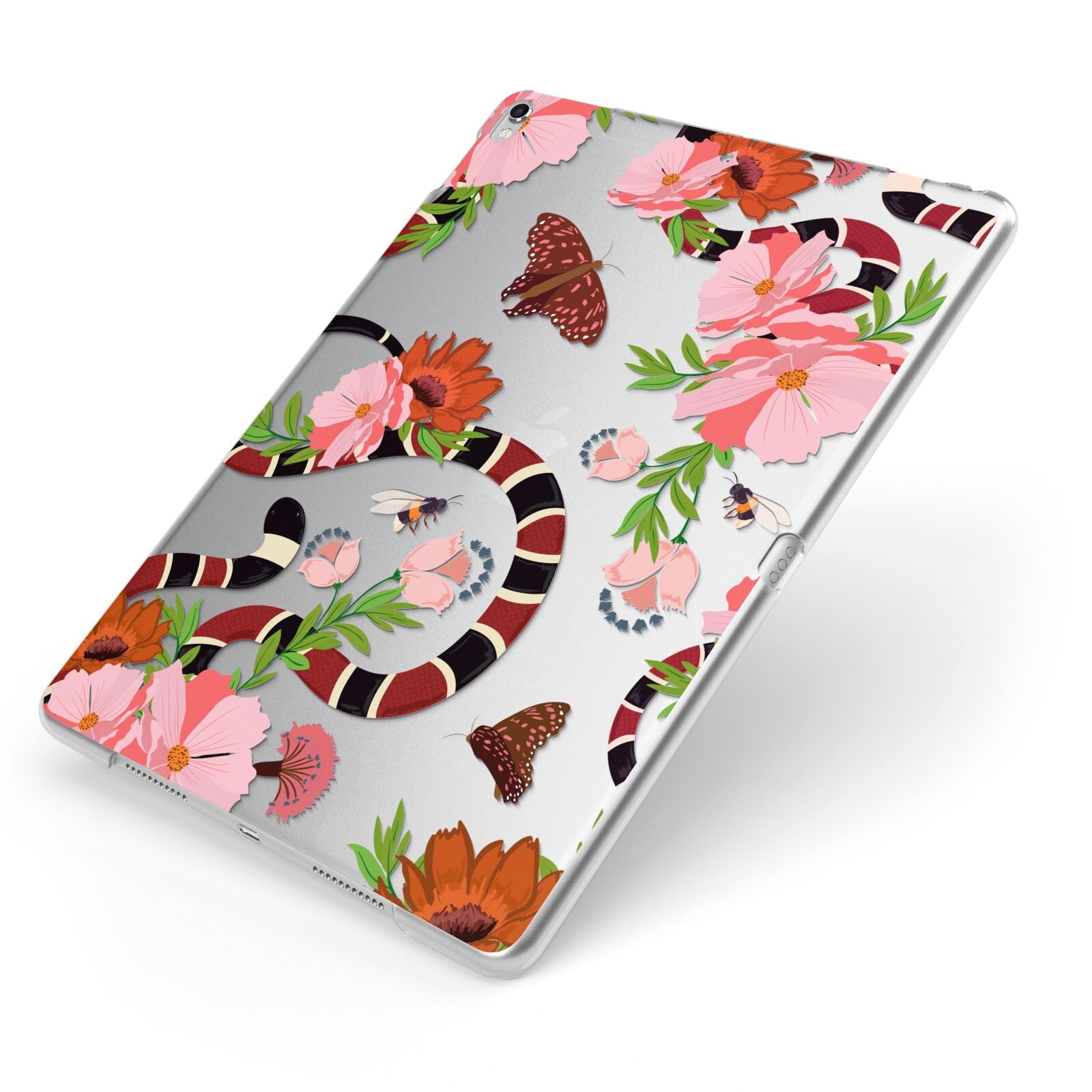 Floral Snake Apple iPad Case on Silver iPad Side View