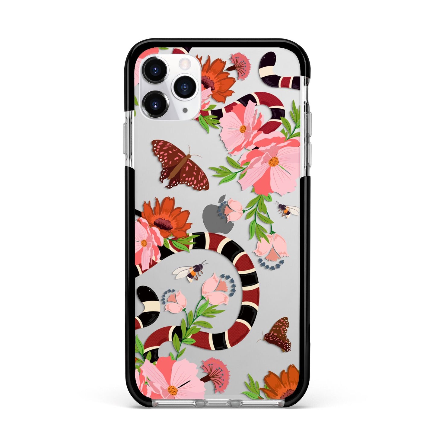Floral Snake Apple iPhone 11 Pro Max in Silver with Black Impact Case