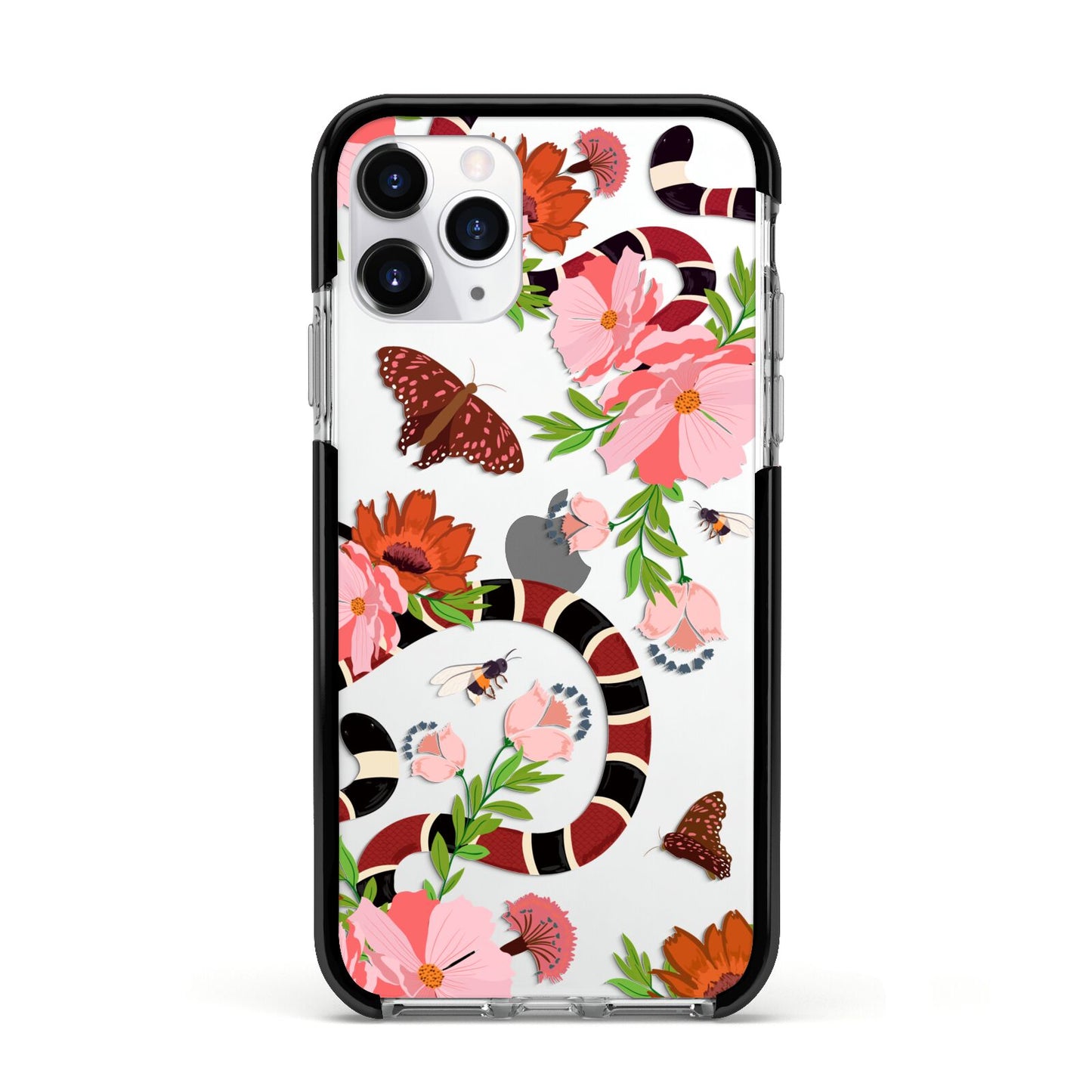 Floral Snake Apple iPhone 11 Pro in Silver with Black Impact Case