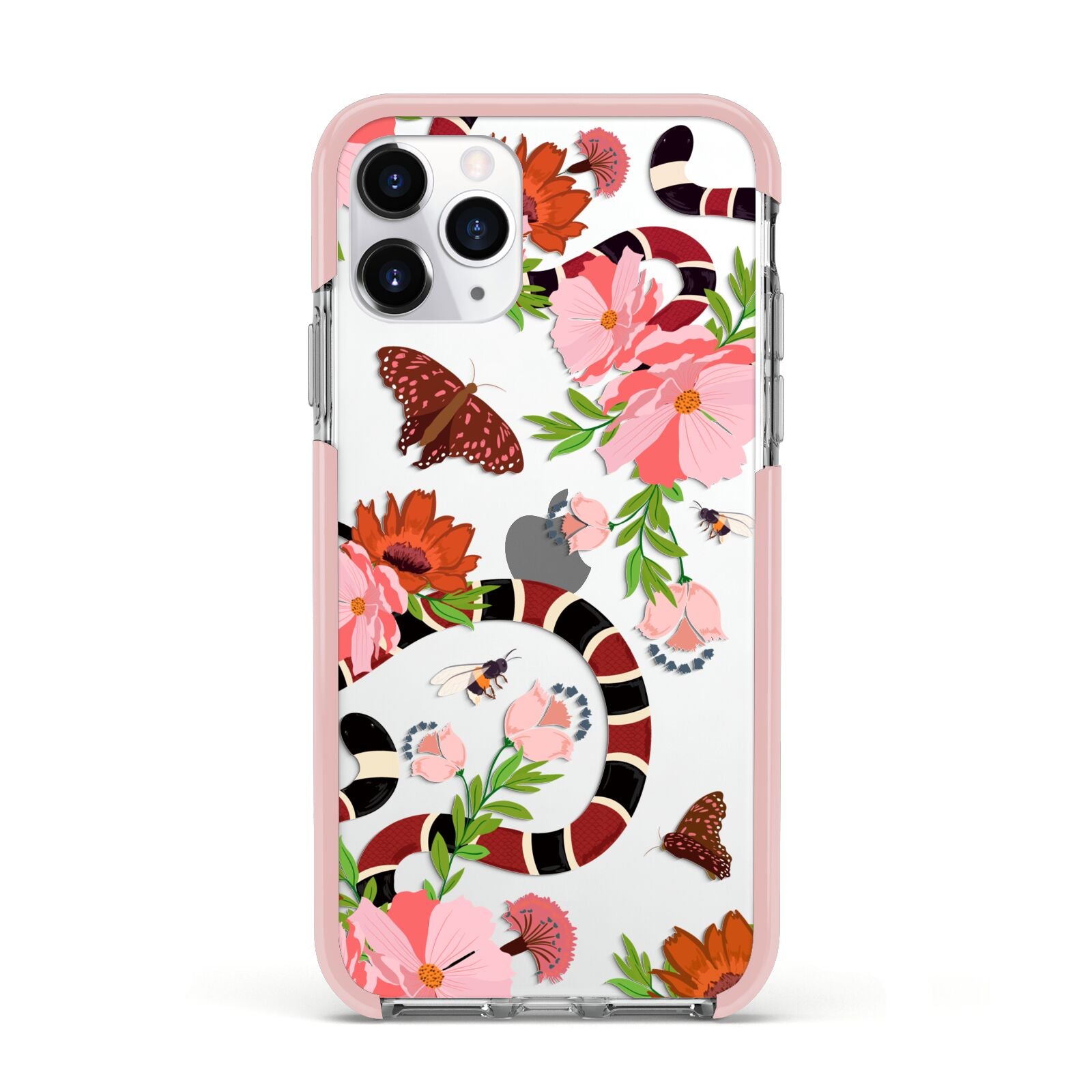 Floral Snake Apple iPhone 11 Pro in Silver with Pink Impact Case