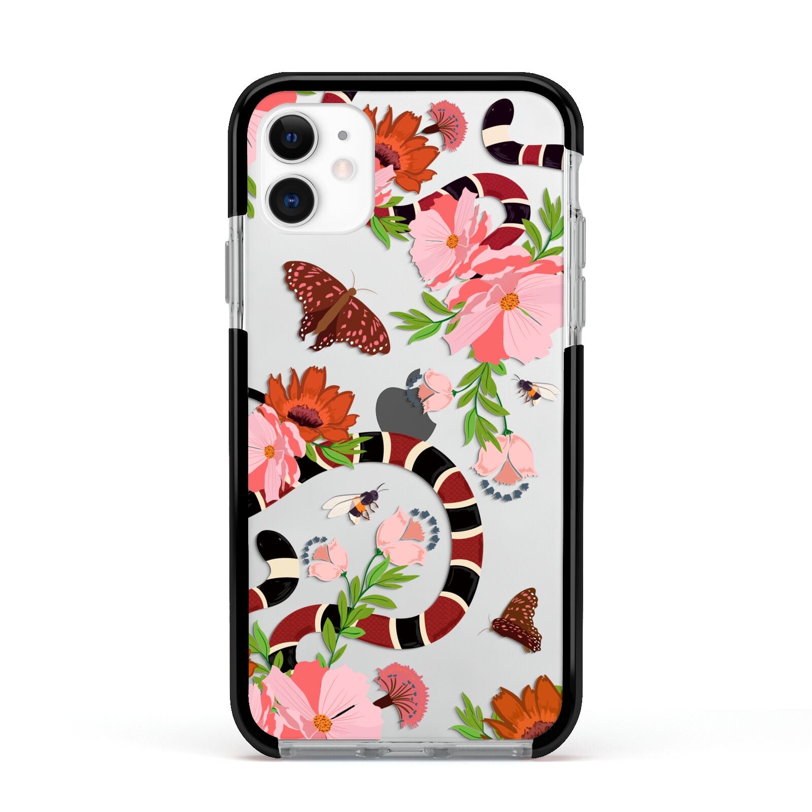 Floral Snake Apple iPhone 11 in White with Black Impact Case