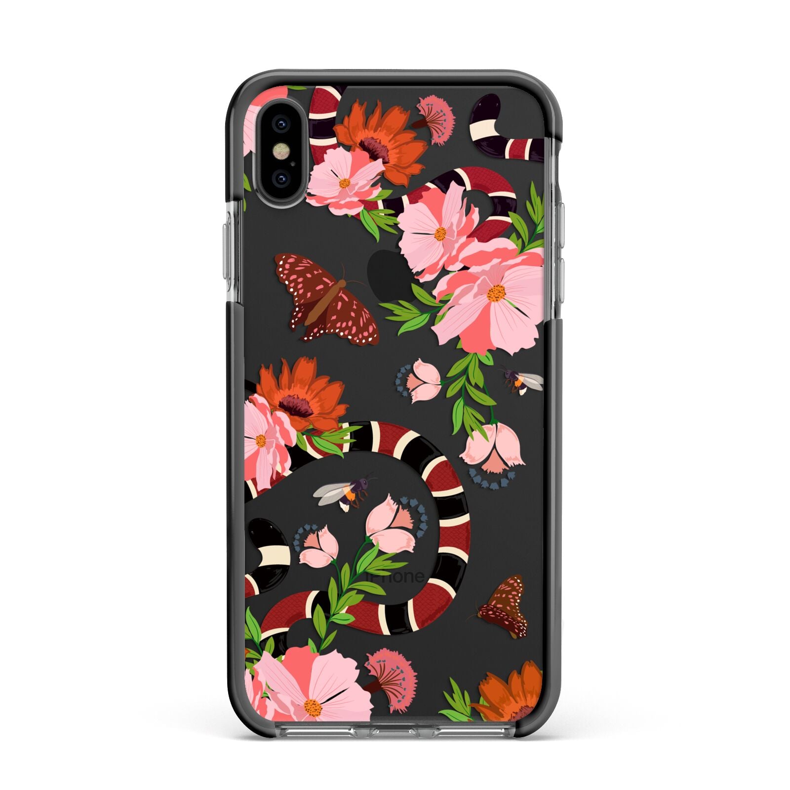 Floral Snake Apple iPhone Xs Max Impact Case Black Edge on Black Phone