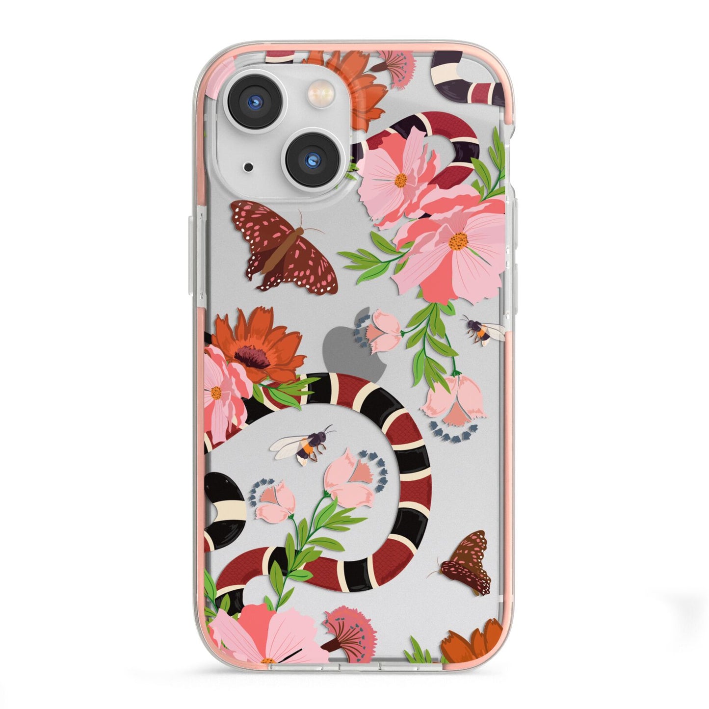 Floral Snake iPhone 13 Mini TPU Impact Case with Pink Edges