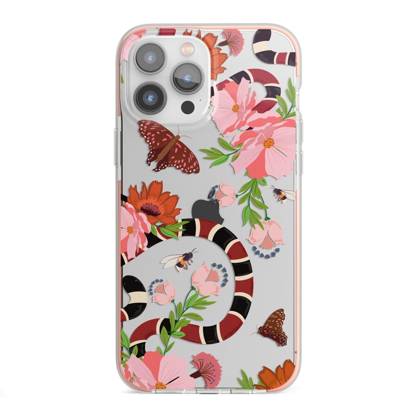 Floral Snake iPhone 13 Pro Max TPU Impact Case with Pink Edges